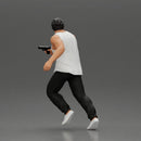 Gangster Man in Beanie Sunglasses Tank Pants Sneakers Running with Gun - Only-Games