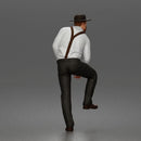 Confident Man Strutting In Long Sleeve Shirt Necktie Trousers Suspenders And Fedora