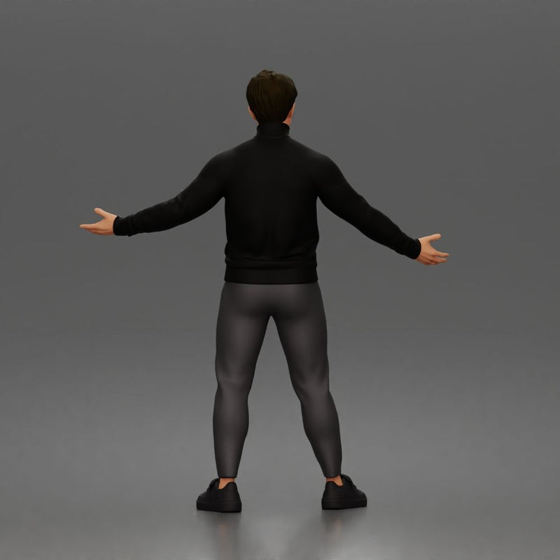 Casual presenter man character open arms pose in turtleneck sweater outfit - Only-Games