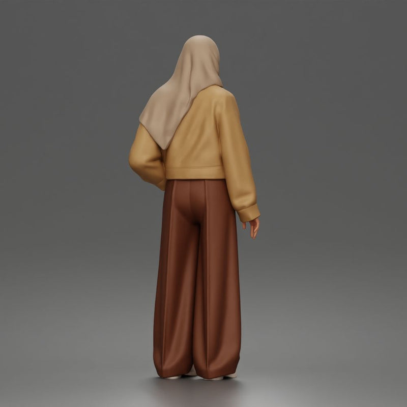 Relaxed Hijab Stander Posing in Jacket Shirt Pants and Sneakers