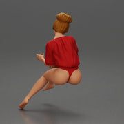 Relaxed girl in red sipping coffee enjoying a peaceful moment on the beach - Only-Games