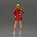 Stylish woman in red long hoodie with hands on hips showing elegance - Only-Games