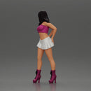 Long black haired woman in pink top and white skirt with one hand on her hip - Only-Games