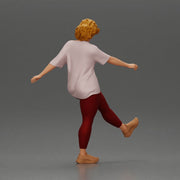Woman in casual outfit joyfully kicks her leg with energy - Only-Games
