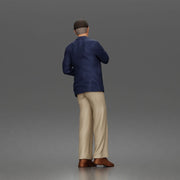 Pensive gentleman twirls mustache wearing cap blazer relaxed trousers polished shoes - Only-Games