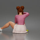 Relaxed Tennis Player Resting Confidently in Sporty Skirt and Sweater