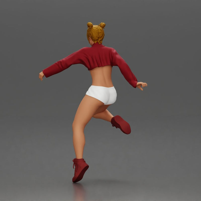 Woman in red crop top and sneakers riding a motorbike - Only-Games