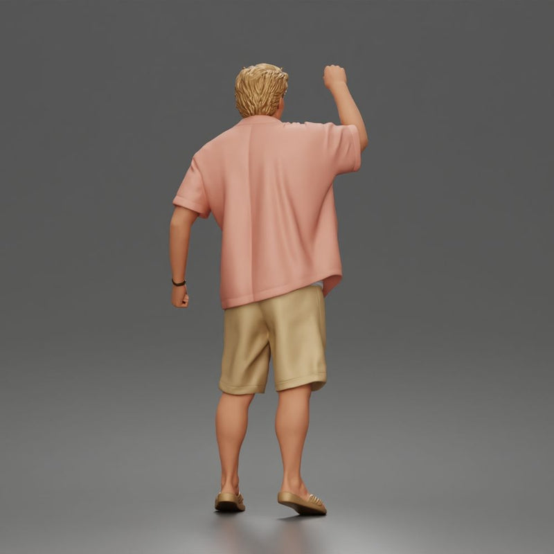 Cheerful Beach Tourist Posing in Open Shirt Shorts and Sandals