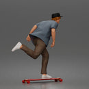 Man Riding Skateboard In Open Short Sleeve Shirt Pants And Sneakers