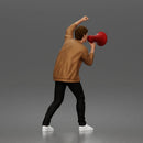 Man Shouting Through Megaphone In Bomber Jacket Tee Trousers Sneakers