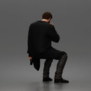 Seated Detective In Long Coat Holding Weapon In Contemplative Pose