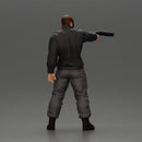 Masked man in black jacket aims shotgun with determined gaze - Only-Games