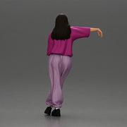Graceful woman leaning on the car in magenta and lavender striking relaxed stylish pose - Only-Games