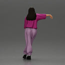 Graceful woman leaning on the car in magenta and lavender striking relaxed stylish pose - Only-Games