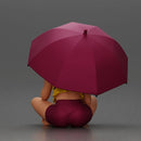 Girl with orange hair holding umbrella sitting in thoughtful pose - Only-Games