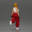 Strong woman power walking with dumbbells wearing white top and red pants - Only-Games