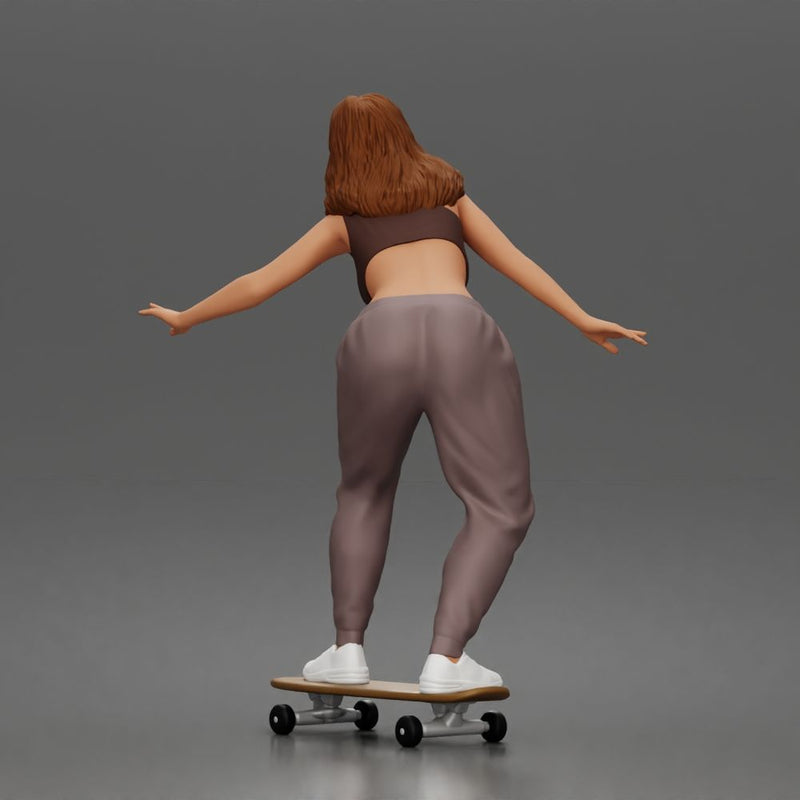 Skater girl balances gracefully wearing crop top jogger pants sneakers 1-64 - Only-Games