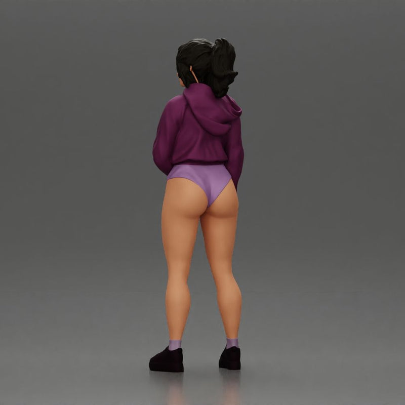 attractive woman in purple hoodie and bikini strikes a pose with style - Only-Games