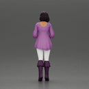 Confident woman in purple top and boots with white leggings - Only-Games