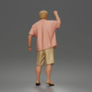 Cheerful Beach Tourist Posing in Open Shirt Shorts and Sandals
