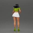 woman standing with a green top white skirt looking like they want to hold something - Only-Games