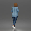 Woman Walking In Open Shirt Crop Top Jeans And Sneakers