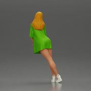 Stylish Woman in Green Dress and White Heels with Pose - Only-Games