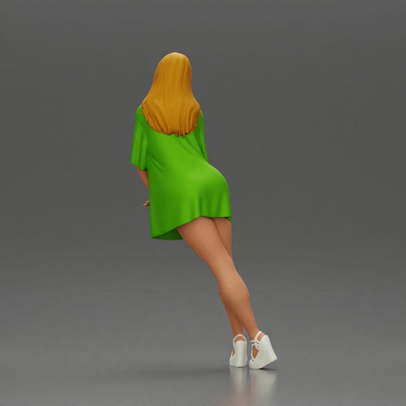 Stylish Woman in Green Dress and White Heels with Pose - Only-Games