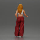 Chola style woman white top red baggy pants posing. - Only-Games