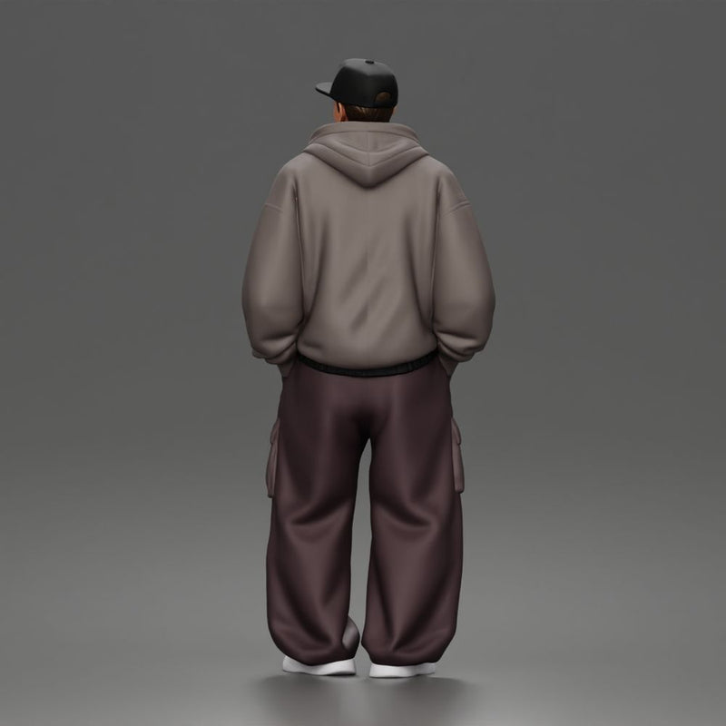 Relaxed Hooded Cap Poser Standing in Cargo Pants and Sneakers
