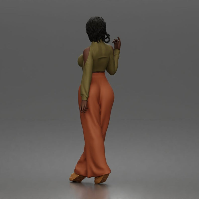 Confident woman flaunts cold shoulder crop turtleneck wide leg trousers - Only-Games