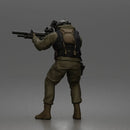 Tactical Soldier Aiming Steadily Wearing Combat Gear And Protective Helmet