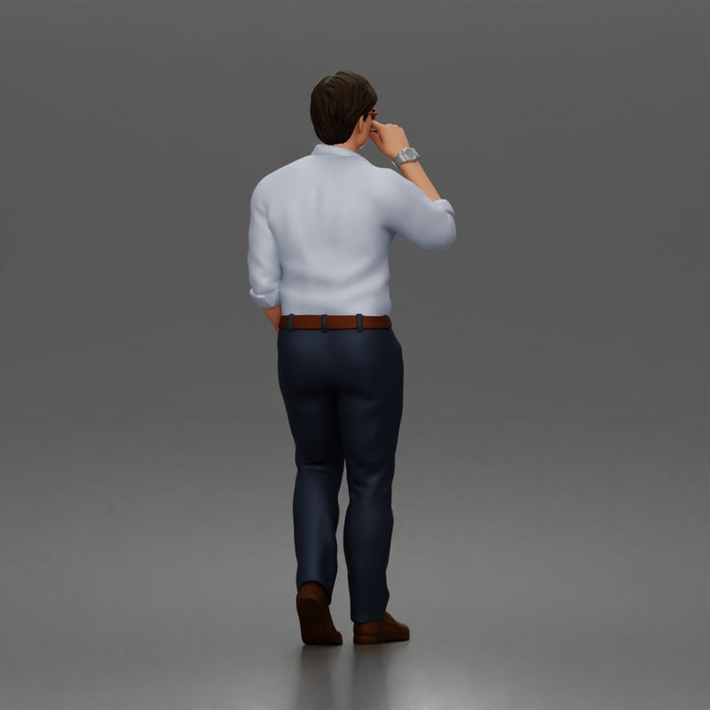 man smoking wearing sunglasses collared shirt trousers leather shoes