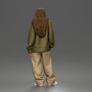 Girl Standing In Oversized Sweatshirt Cargo Pants And Sneakers