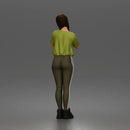 Shy casual woman standing pose in t shirt leggings sneakers - Only-Games