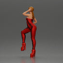 Bold Fashionista in Red Bodysuit and Sky-High Platform Heels - Only-Games