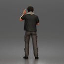 Man Standing With Handgun And Peace Sign In T-Shirt Scarf Cargo Pants And Boots
