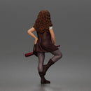 Woman Holding Bat Wearing Vest Pants Boots Confident Standing Pose