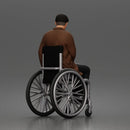 old man sitting calmly in a wheelchair, wearing a coat and a casual outfit