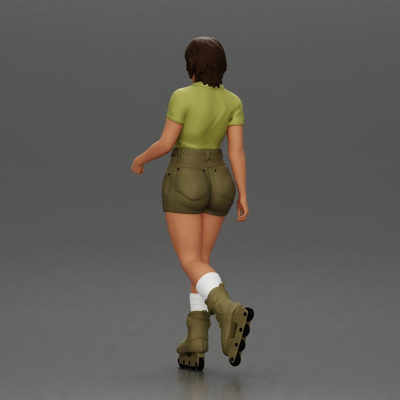Woman in green outfit gliding smoothly on olive roller skates - Only-Games