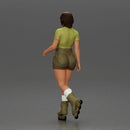Woman in green outfit gliding smoothly on olive roller skates - Only-Games