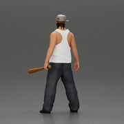Gangster Man in streetwear posing with a bat and face mask - Only-Games