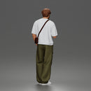 Casual Coffee Drinker Posing with Shoulder Bag Cargo Pants Sneakers