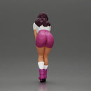 woman skating forward in pink shorts white top and purple skates - Only-Games