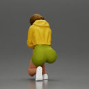 Performer crouching thoughtfully in yellow jacket green shorts white sneakers - Only-Games