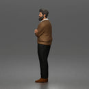 Man Standing Calmly in Casual Cardigan and Dress Pants