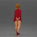 Chic woman in a red shirt and white bikini confidently walking - Only-Games