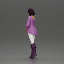 Confident woman in purple top and boots with white leggings - Only-Games
