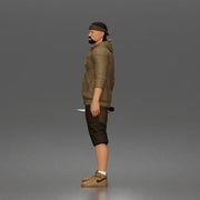 gangster stands holding knife wearing hoodie shorts sneakers chain headband - Only-Games