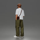 Casual Coffee Drinker Posing with Shoulder Bag Cargo Pants Sneakers